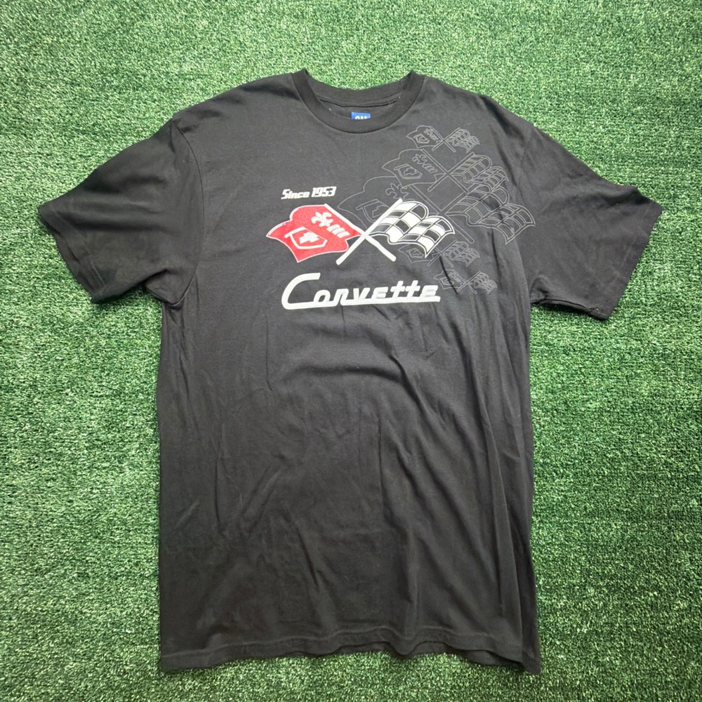 JH Design Corvette Graphic T-Shirt Mens Large Black GM Licensed Evolution Logos
